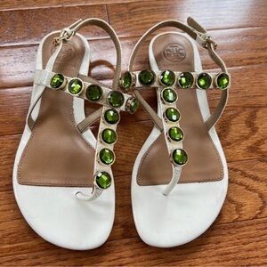 Tory Burch White Sandals with Green Accents